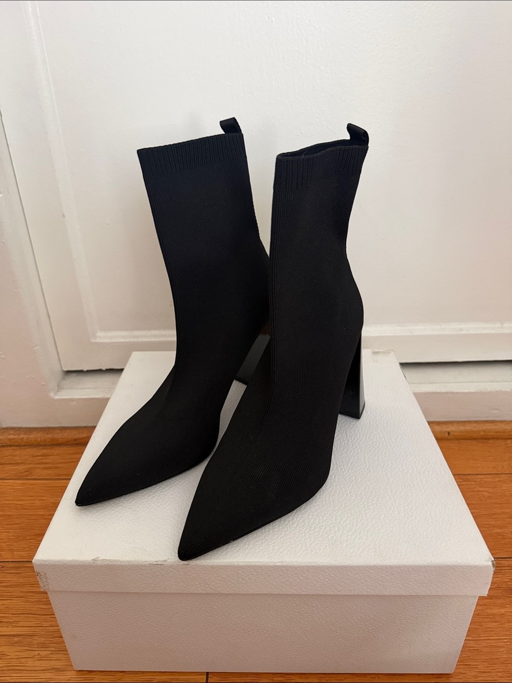 Zara Black Knit Sock Booties with Pointed Toe